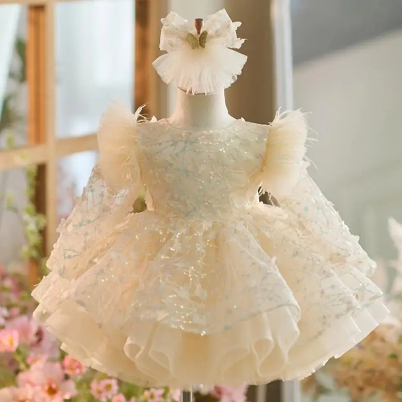 

High-End Children's Catwalk Princess Ball Gown Host Piano Performance Wedding Birthday Girls Party Dress A4200 Vestidos