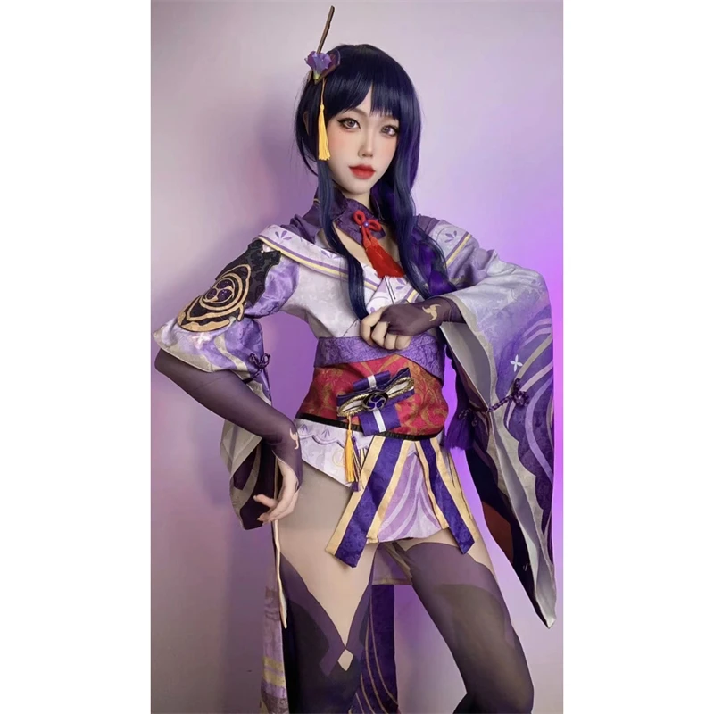 Wig Genshin Impact Raiden Cosplay 90cm Purple Wigs Hair Anime Hair halloween party