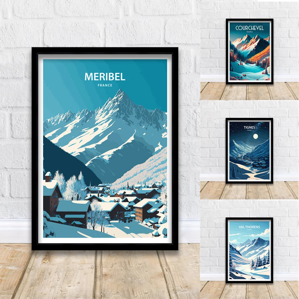 Val d'isere Art Prints Meribel Travel Poster France Tignes Wall Art Courchevel Travel Prints Canvas Painting Office Wall Decor