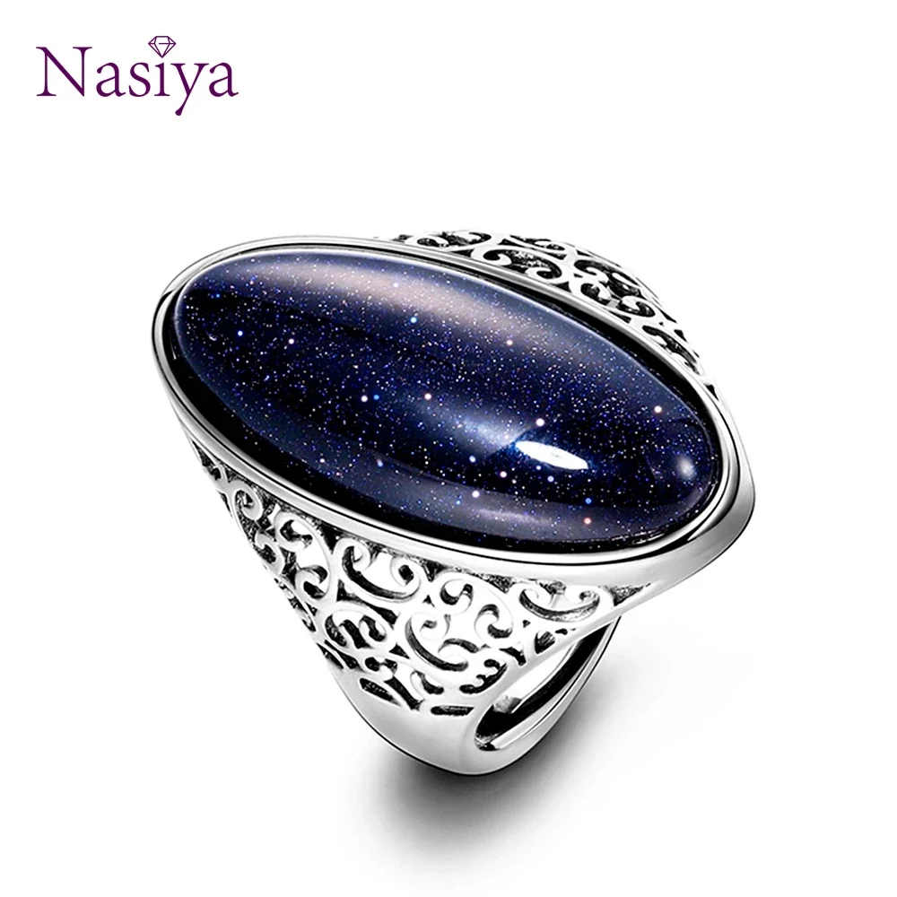 

Women's Ring Silver Jewelry Vintage Blue Sand Hollow Elegant Ring Gift Party Wedding