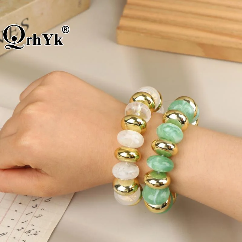 Vintage Irregular Beaded Stretch Bracelet Chunky Bead Bangle Trendy Jewelry For Women Daily Party Stackable Wrist Accessory