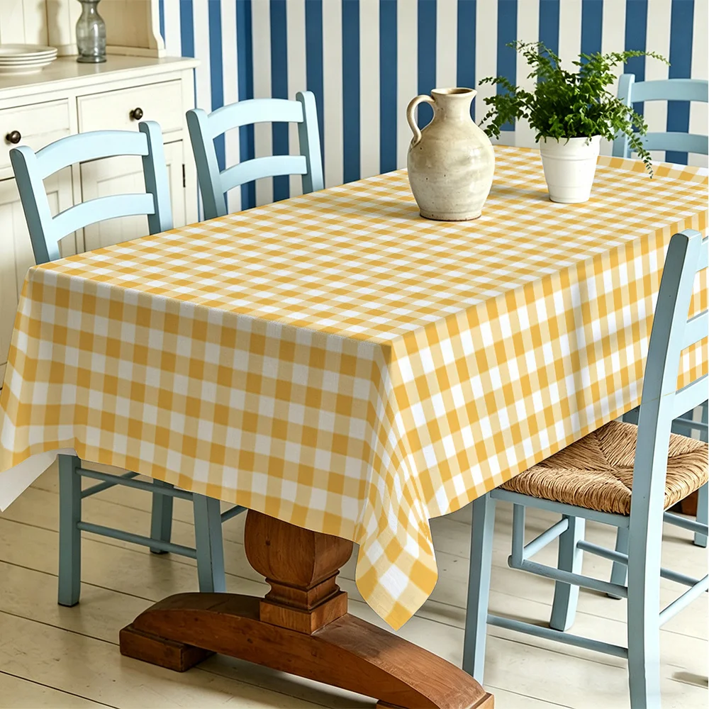 Yellow-White Checkered Rectangle Tablecloth for Table Decor French Country Style Plaid Table Cloth Kitchen Dining Table Decor