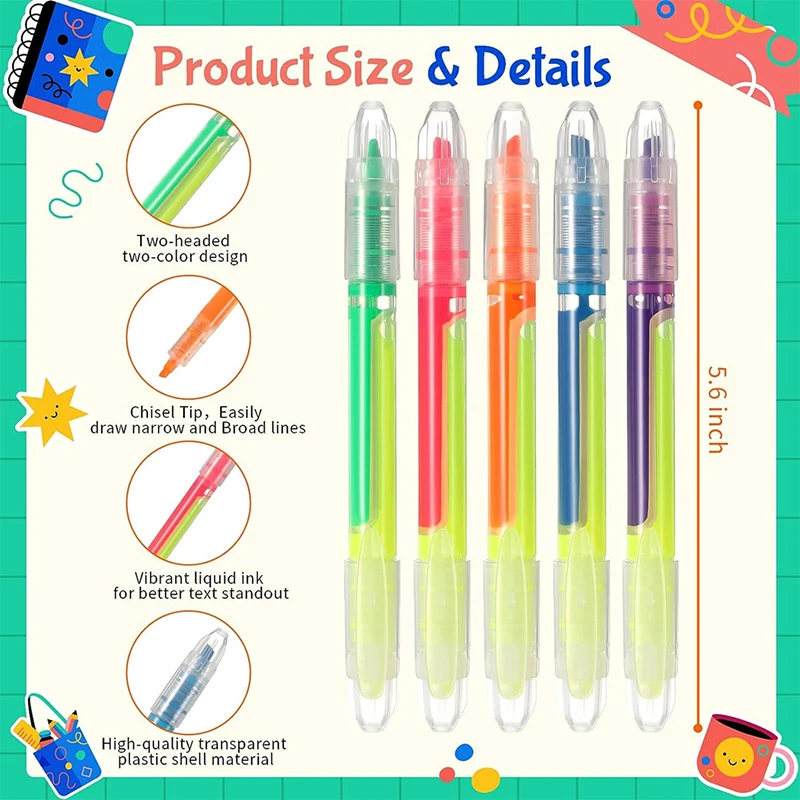 1 Pcs Double-headed Highlighter Color Straight Liquid Marker Pen Hand Account This Student Stationery Color Marking Pen