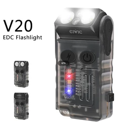 V20 Mini Flashlight Multi-functional Outdoor Waterproof Portable Keychain 180° Corner Working Lighting Emergency 80DB Buzzer