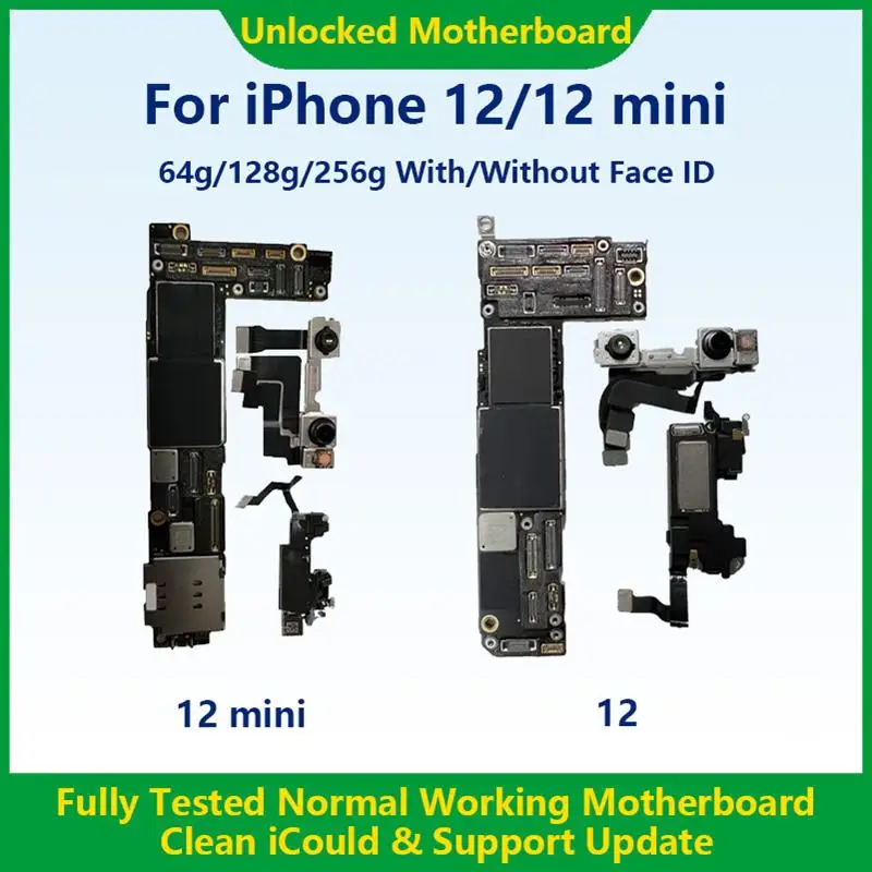 To Fully Tested Authentic Motherboard For iPhone 12 64g/128g/256g Unlocked Mainboard With Face ID Cleaned iCloud Support Update