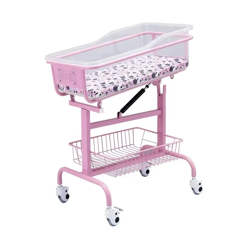 High Quality Stable Hospital Neonatal Crib Adjustable Tilt Baby Bed with Silent Wheels and Storage Basket for Newborn Care