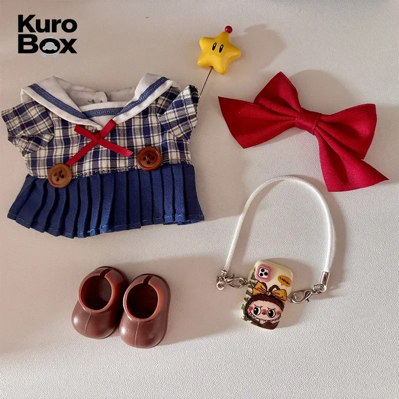 

For 17cm Labubu Doll Clothes Sailor Navy Pleated Dress Outfit Set for Labubu 1 2 3 Generation Fashion Kawaii Miniature Costume