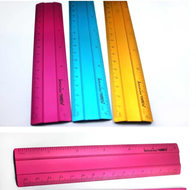 High Quality 15cm 20cm 30cm Aluminum alloy Ruler Metric Rule Precision Measuring Tool Learning office Stationery