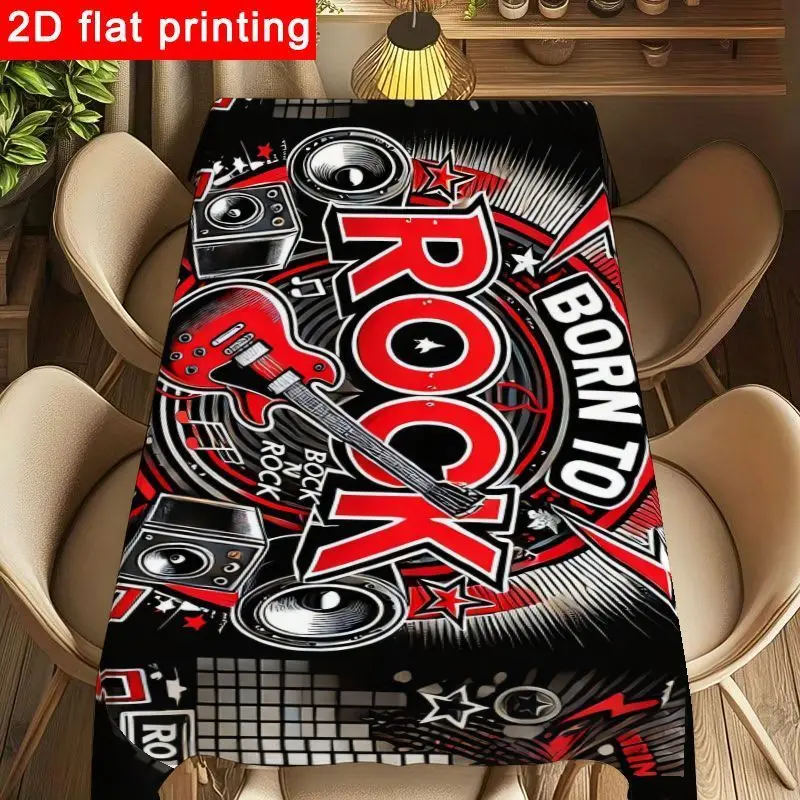 One rock music tablecloth with electric guitar pattern - Bold red and black rock theme, suitable for birthday partiesxzj