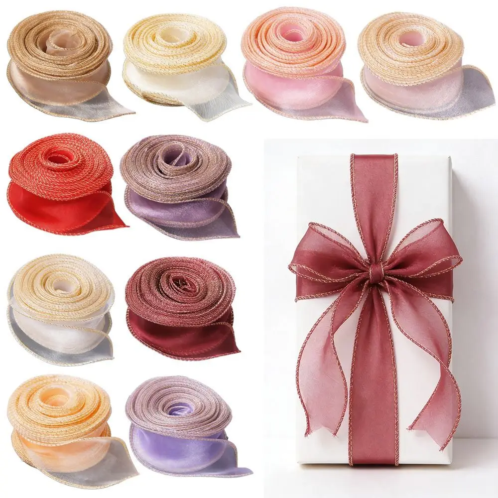 4cm Width Organza Ribbon Wired Design 10 Yards Length Solid Color Ribbon Yarn Material Satin Texture Fishtail Ribbon DIY Craft