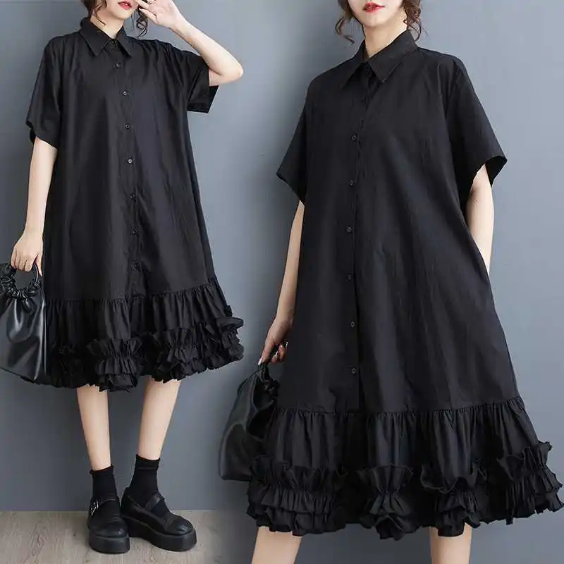 

Women Short Sleeves Ruffle Hem Dress Plus Size Summer Casual Dress