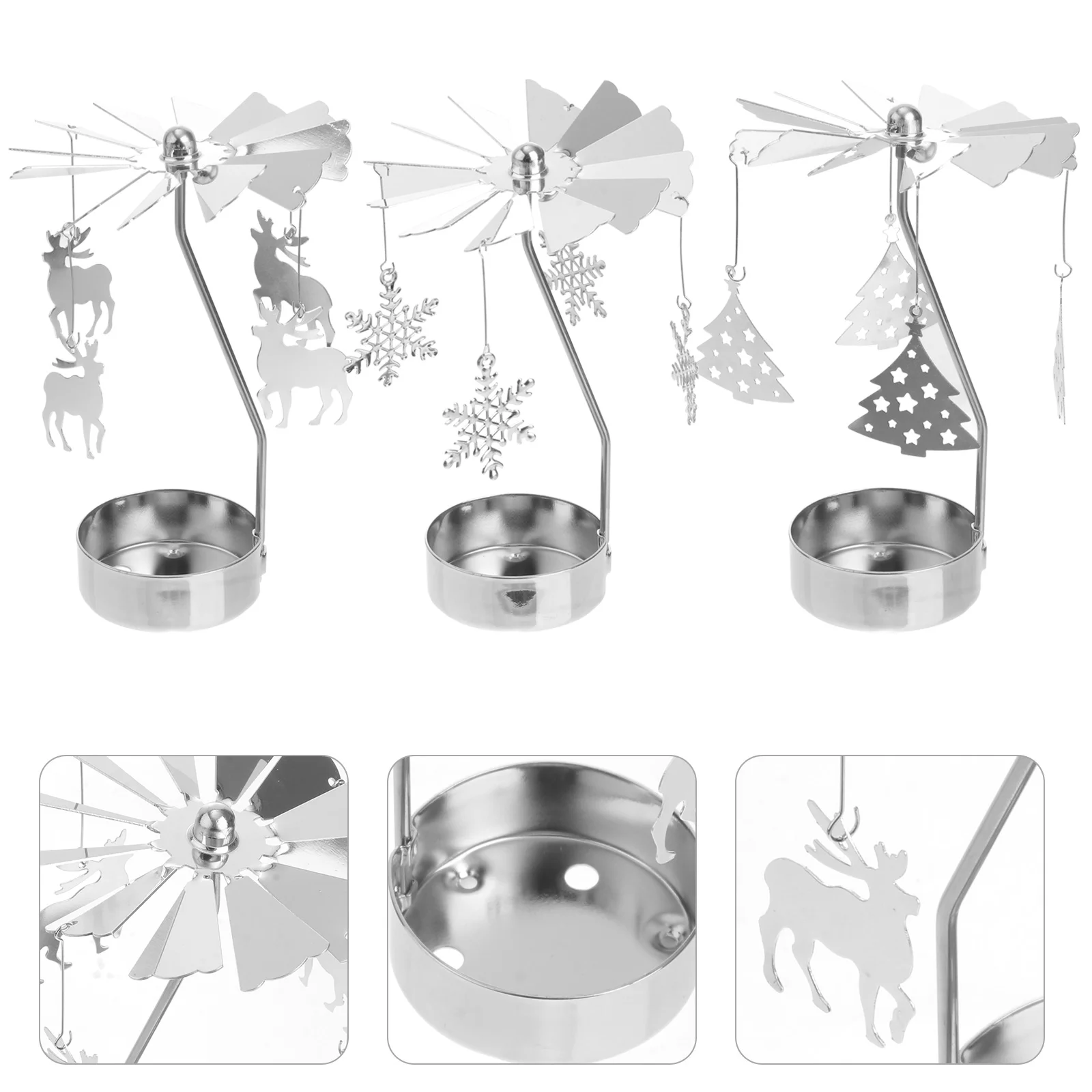 3 Pcs Hot Swivel Holder Tea Lights Candlestick Halloween Tray Decor Metal Candleholder Adornment Rotation Miss Table