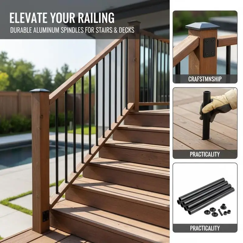 Balustre, Juego De 51 Piezas, Φ19X813 Mm, Balustre De Aluminio Para Escaleras, Barra Decorativa, Barra Redonda, Barandilla Hueca Con Tapas De Balustre Y Tornillos Para Escaleras, Porche, Terraza, Negro Mate — -57%, 178.35€ Coupon, from 134.54€ – 57% descuento – €134.54