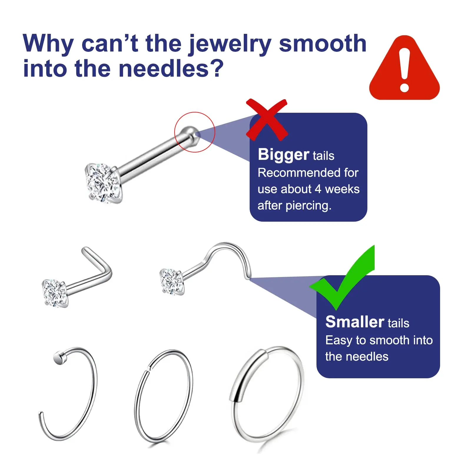 Nose Piercing Kit 20G Nose Septum Piercing Rings Nails and 18G Piercing Needles Disposable Piercing Clamps Gloves Clean Pads