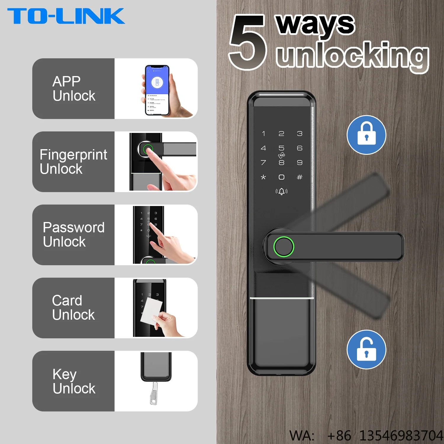 Anti Theft Smart Fingerprint Door Lock for Wood/Steel Door with Memory Card Fingerprint Password & App Control-High Quality
