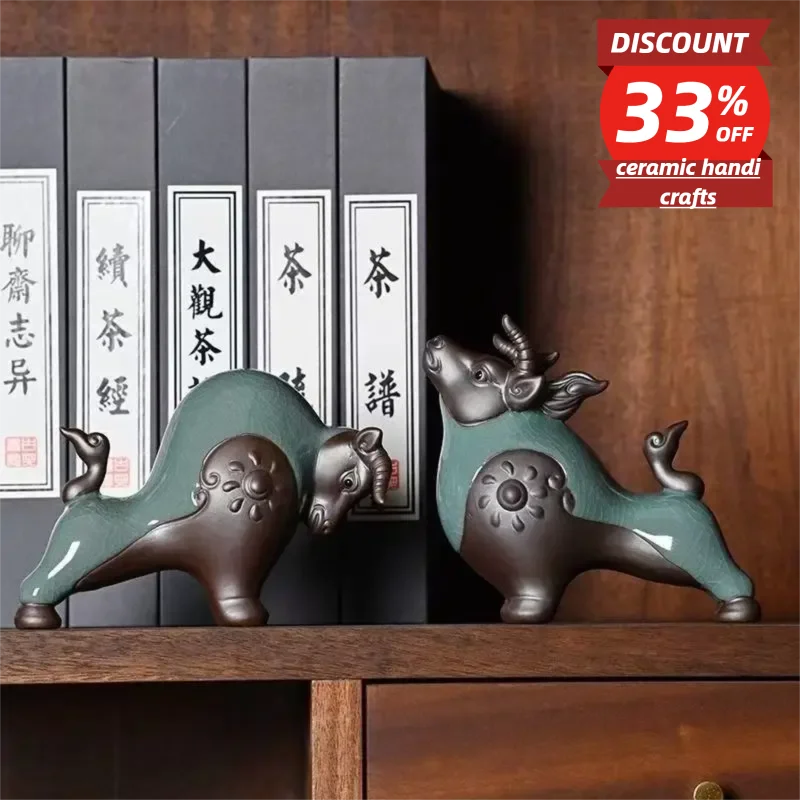 

Ceramics Zodiac animal cattle sculptures and Figurines Chinese Home Room Office Wealth Luck Feng Shui Decor figurine