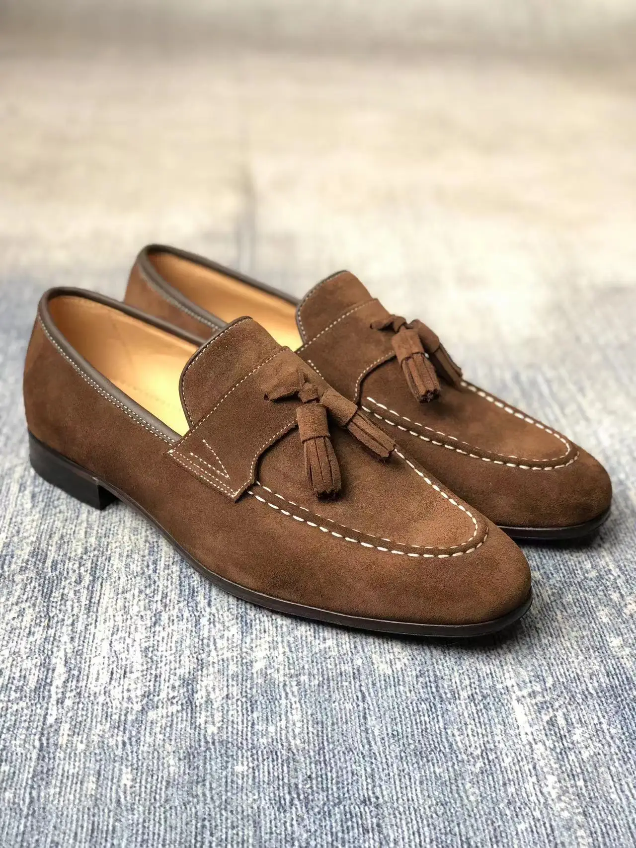 Cie ML10 Tassel Loafer Chestnut Suede Men Casual Leather Outsole Breathable Shoe Blake Stitched Custom Color & Size