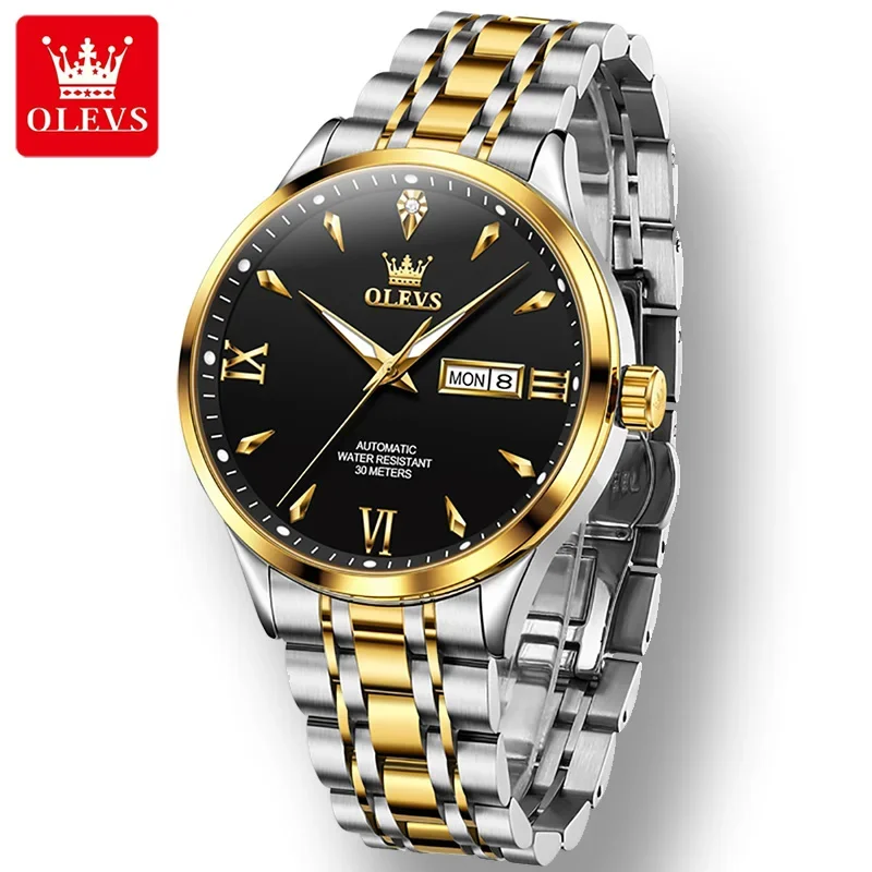 OLEVS 9956 Automatic Mechanical Business Watch For Men, Waterproof Simplicity Stainless Steel Strap Men Wristwatches Calendar