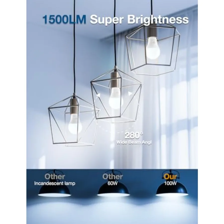 LED Light Bulbs, A19 5000K Daylight Light Bulbs 100 Watt Equivalent, 1500LM Bright White Light Bulbs, E26 Standard Base, Non-Di - view 5
