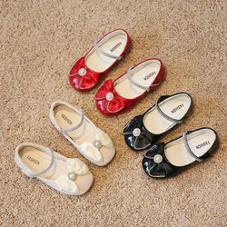 Girl's Princess Shoes Crystal Glimmer Ribbon Party Pretty Kids Flat Shoes Luxury Three Colors Patent Leather 21-36 Children Shoe