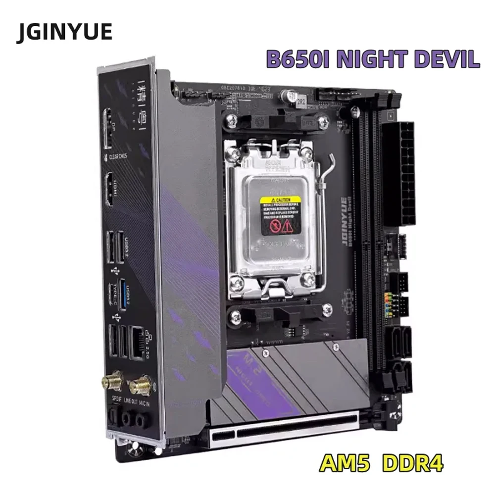 Imagem -02 - Jginyue-motherboard B650 Itx Am5 Amd Ryzen 7500f Cpu Lga1700 Ddr5 Memória Ram Dual Channel B650i Noite Diabo