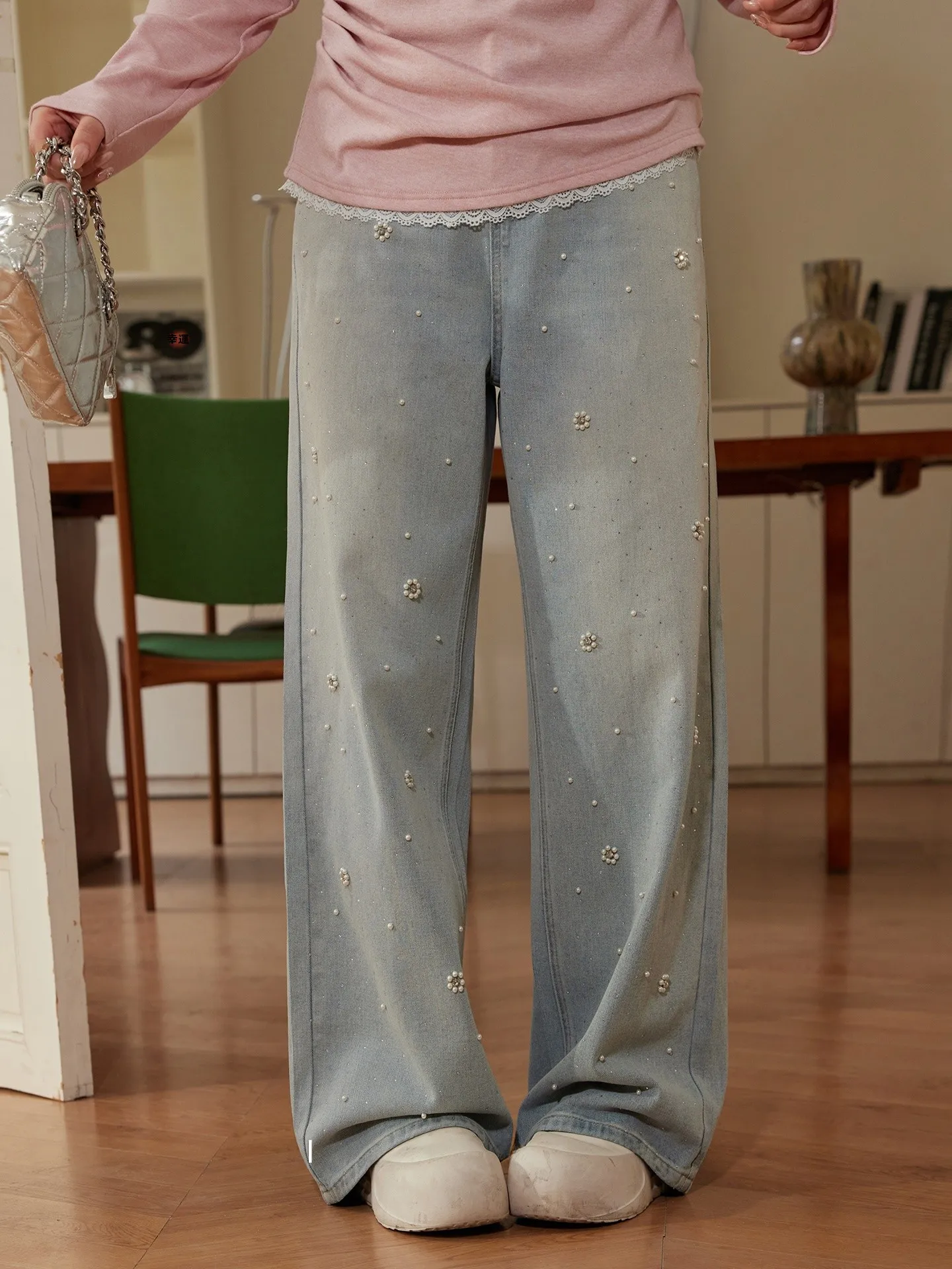 

Женские джинсы больших размеров Miss ng: винтажные, прямые, с высокой талией, из хлопка, с пайетками, цвета галактики, весенние, новые, повседневные