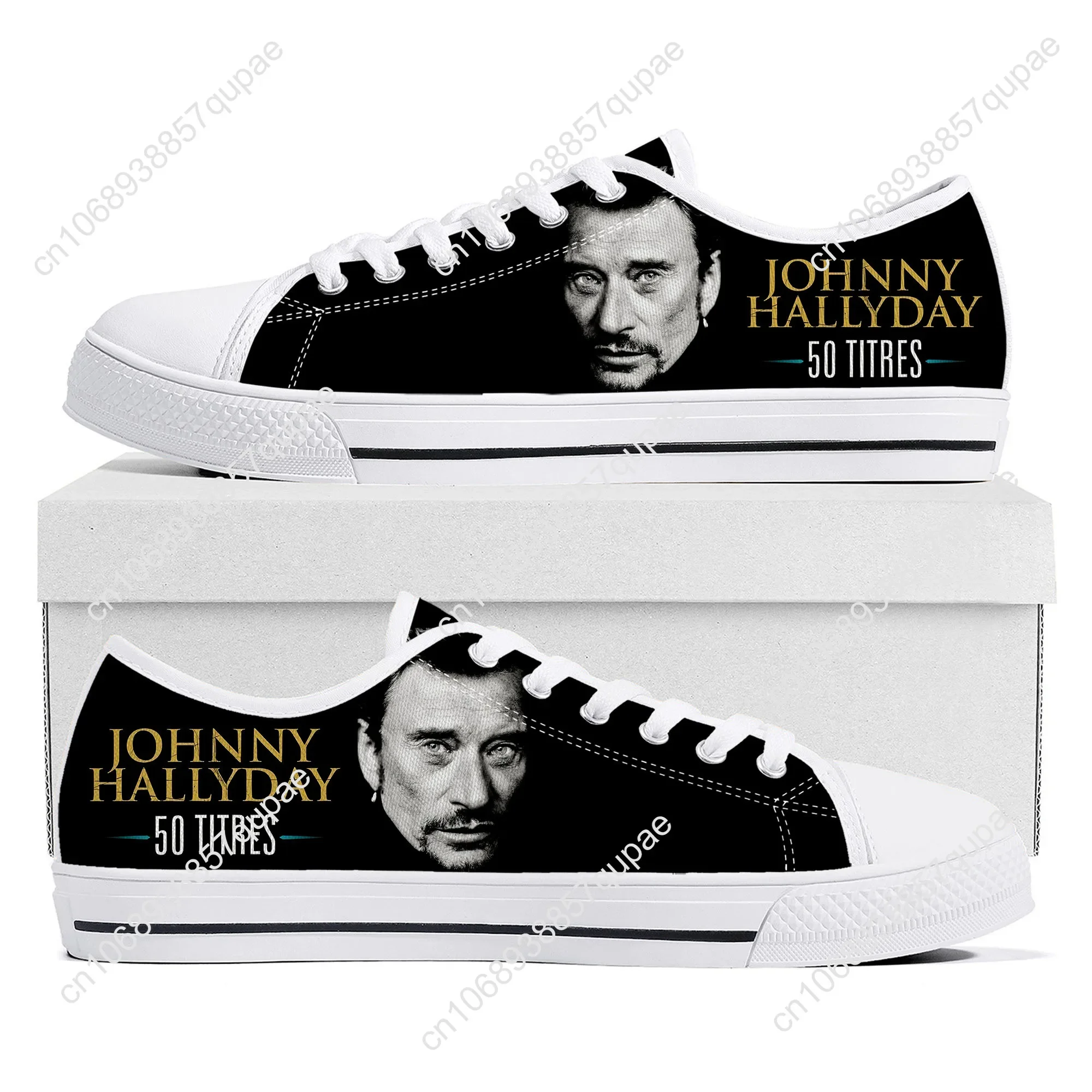 Johnny Hallyday-Zapatillas bajas de lona para hombre y mujer, zapatos informales de alta calidad, calzado personalizado para parejas, cantante de Rock