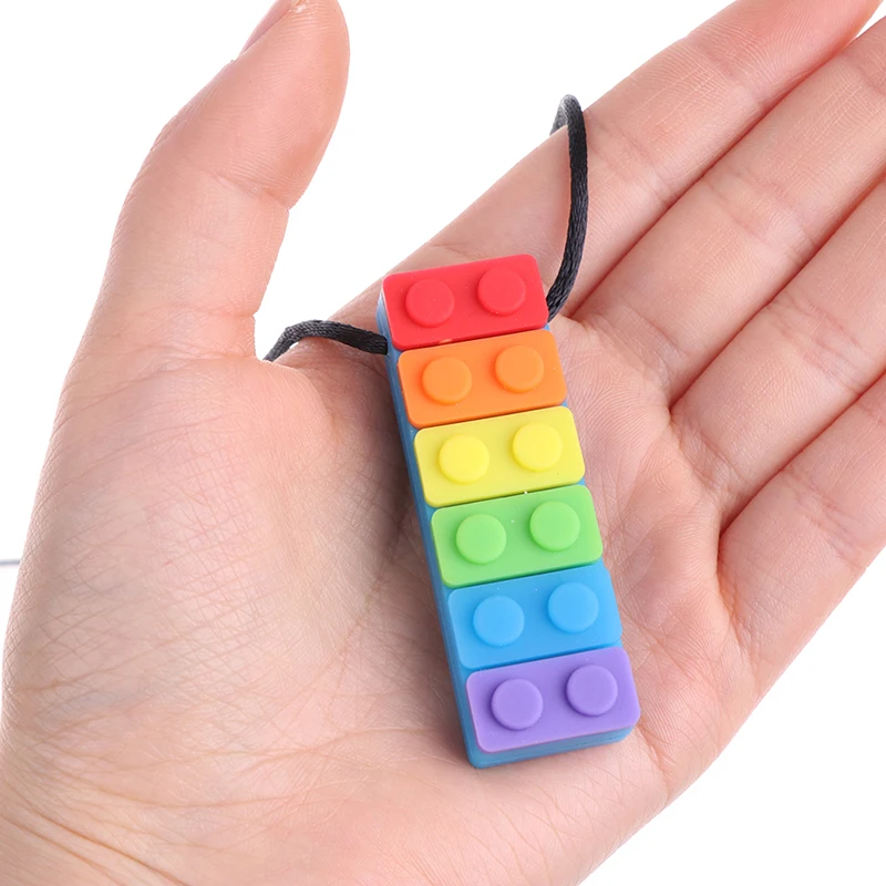 Baby Rainbow Teether Necklace Silicone Teethers Chew Sensory Eco-friendly Biting