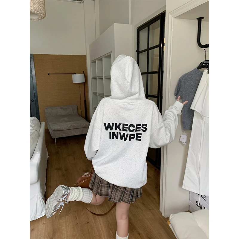Solto ajuste longo sve carta impressão moletom feminino sle versão coreana outono nova chegada versátil feminino hoodie