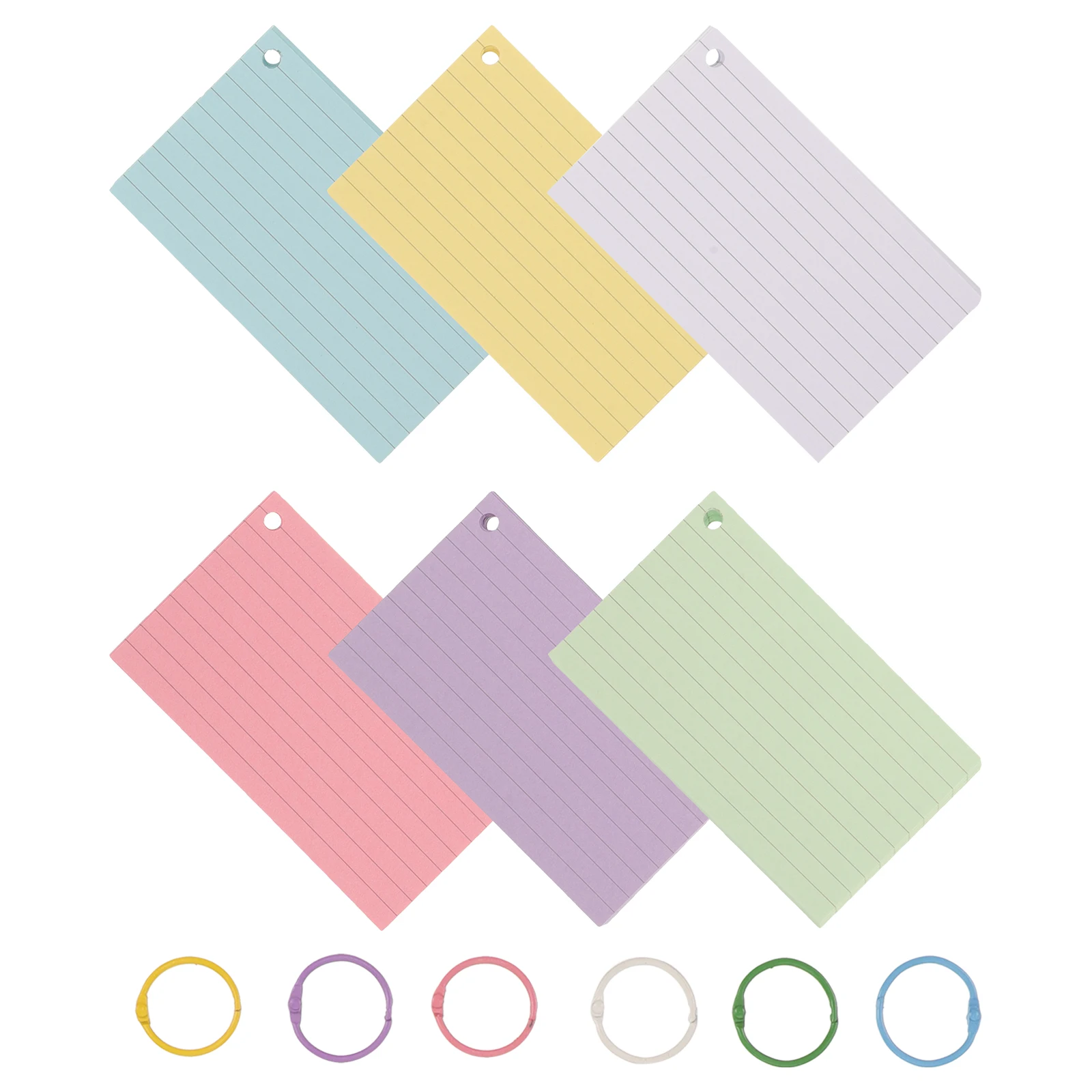 Colored Index Cards Punch Hole Notebook Lined Flashcards Pre Hole Punched Index Cards Office Blank Flashcards Portable Notepad