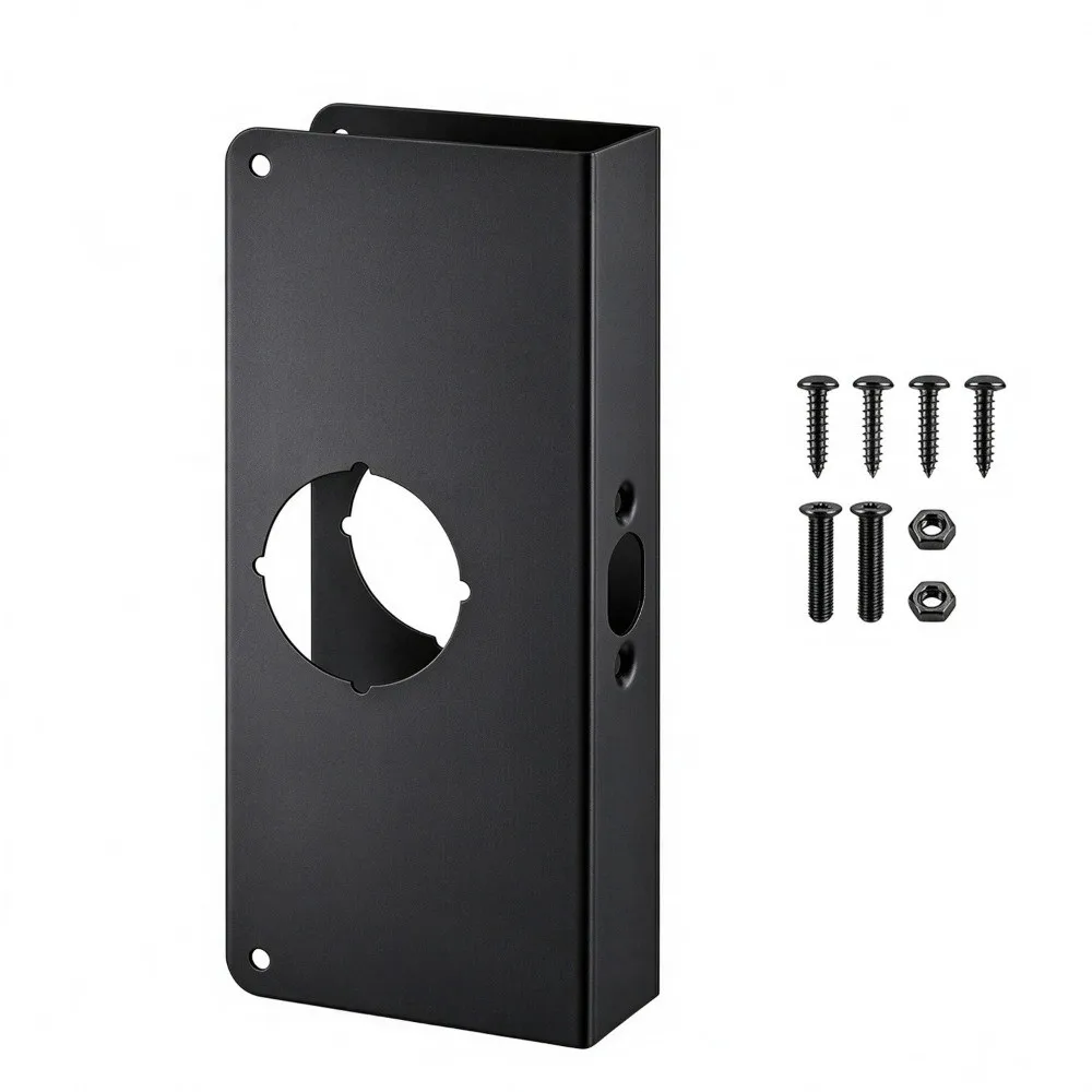 Stainless Steel Door Lock Reinforcement Plate Heavy Duty Silver Door Repair Plate Single Hole with Screws Lock Reinforcement Kit
