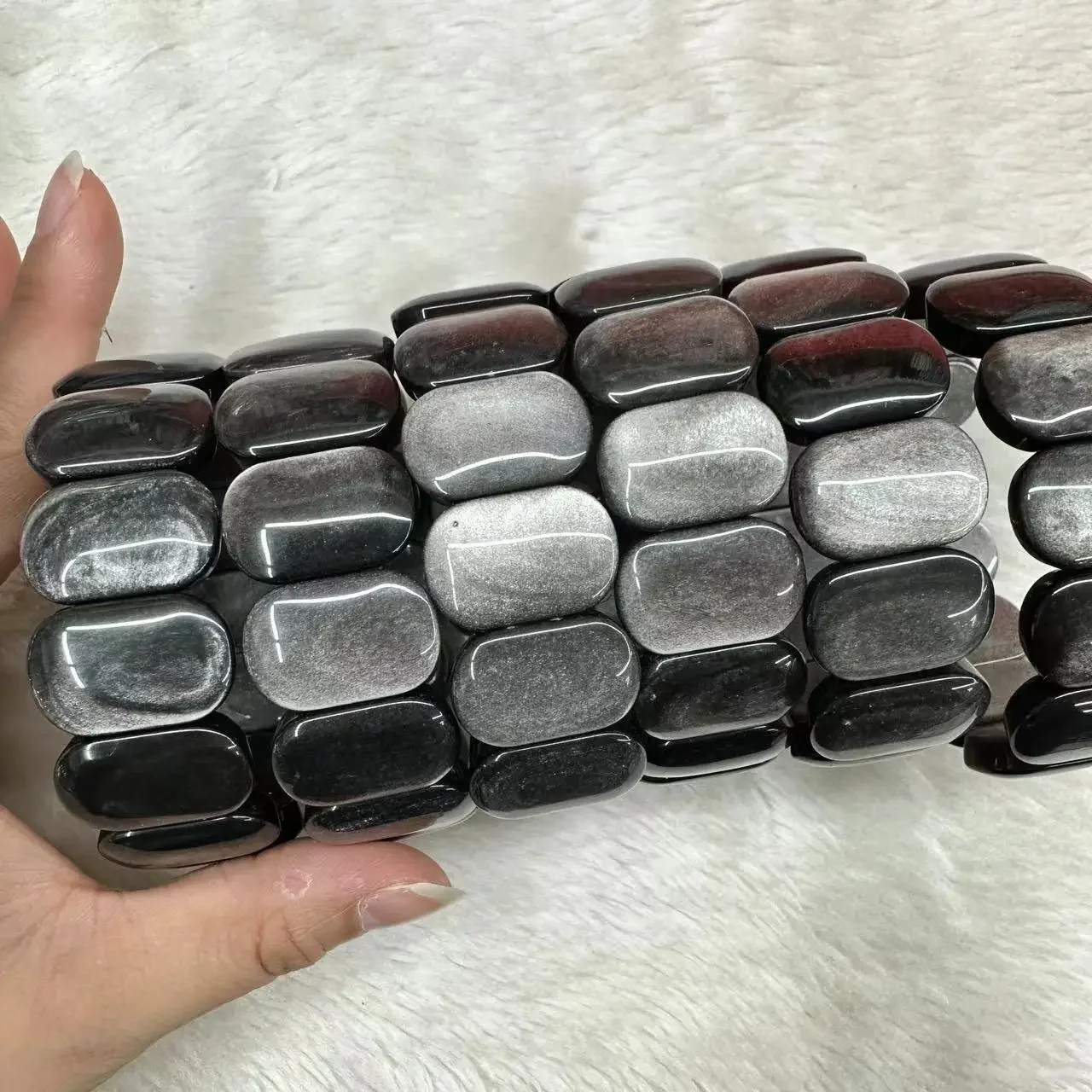 Natural Silver obsidian Stone Bracelet For Women Lady Men Love Gift Charm Reiki Crystal Bead Gemstone Jewelry Strands Wholesale view 6