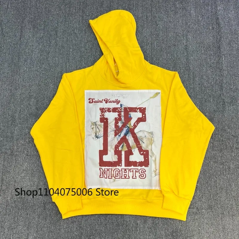 

SAINT VANITY Yellow Cotton Hoodie Men Loose Casual Sweatshirt Comfortable Pullover with Hood Streetwear Fashion