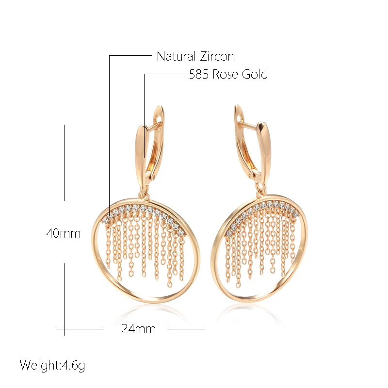 Wbmqda Luxury Tassel Long Dangle Earrings For Women 585 Rose Gold Color Natual Zircon Setting Retro Ethnic Wedding Jewelry Gift