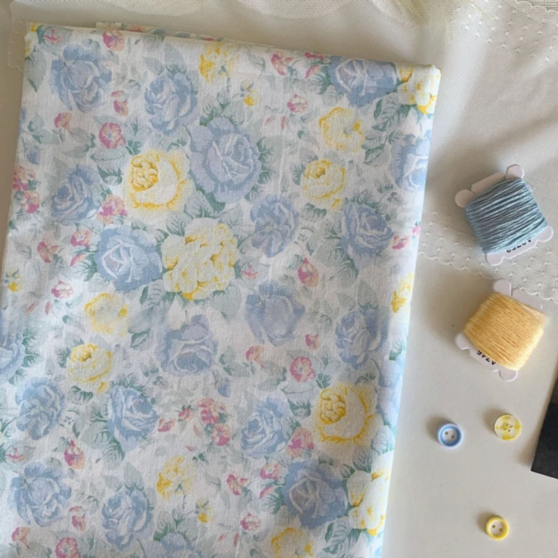 

140x50cm Soft 40s Cotton Poplin Fabric Elegant Korean Floral Print for Dresses Shirts Bags and Children's Clothing Sewing Cloth