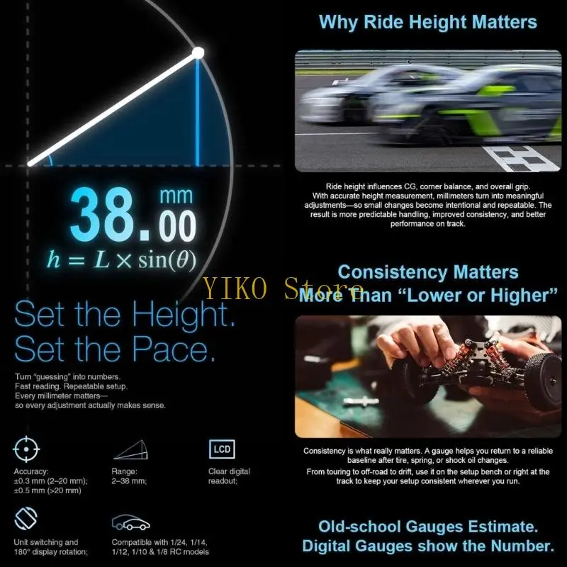 K32C Digital Toy Ride Height Gauge With 0.1M Precisions For Accurate 2 To 38Mm Measurement Calibration Tool