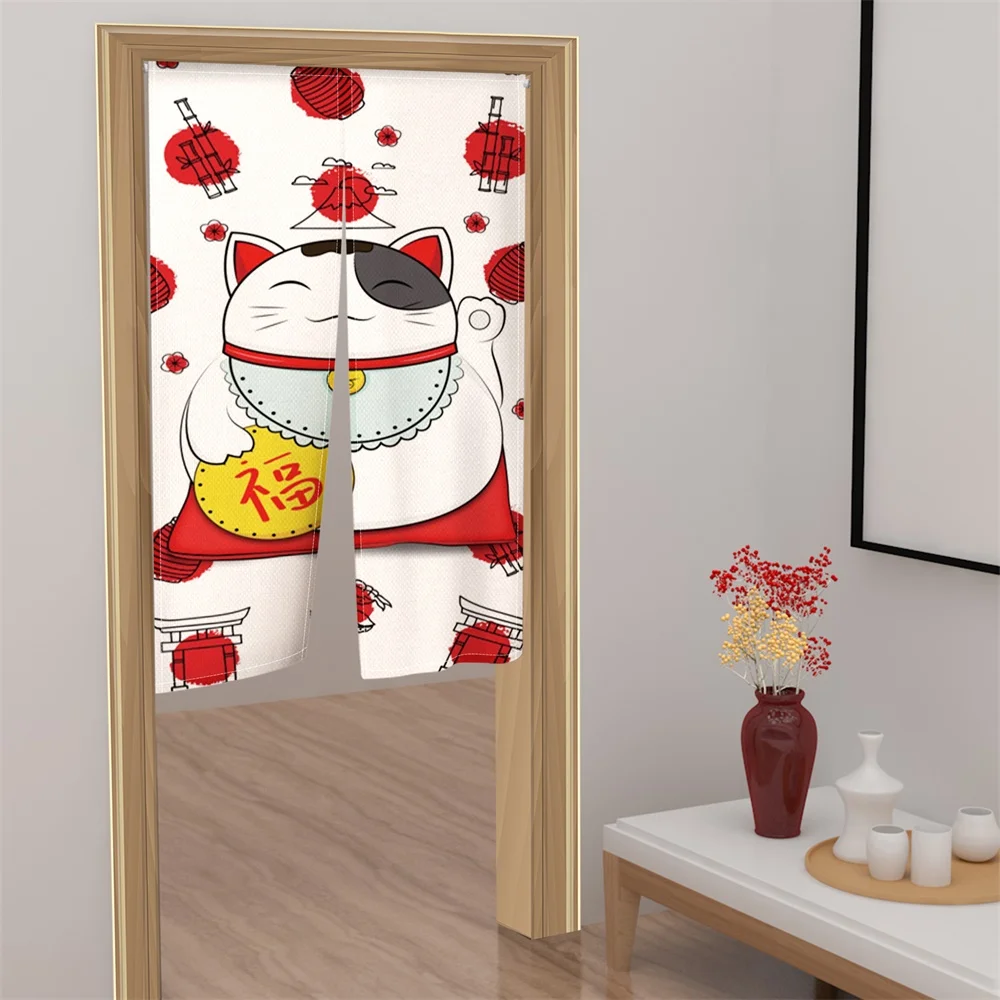 Lucky Cat Serie Print Japanese Noren Ukiyo-e Door Curtain Colorful Kitten Kitchen Bedroom Corridor Shading Entrance Half-Curtain