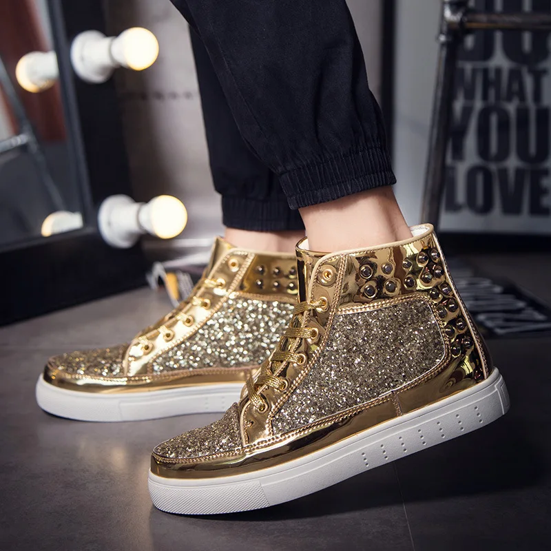 Foreign Trade Korean Version of Couple High Top Rivet Rock Punk Sneakers Trendy Men and Women Fashion Nightclub