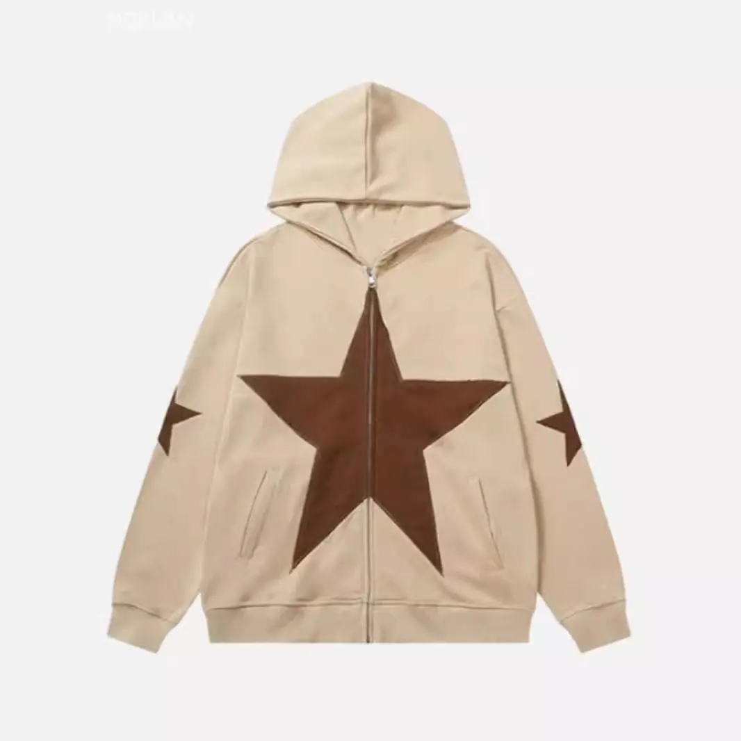 European American Casual Y2K Personalized Five-pointed Star Hoodie Trend Ins Retro Loose Y2k Zipper Sweatshirt for Men and Women