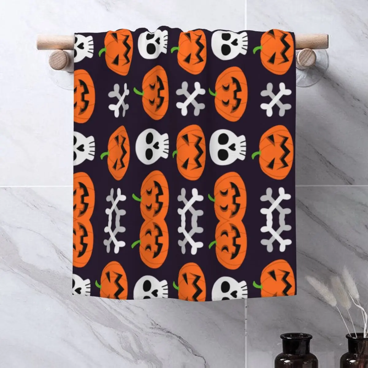 Halloween Pumpkin Witch Skull Towel Quick Drying Soft Linen Cotton Bath Towels