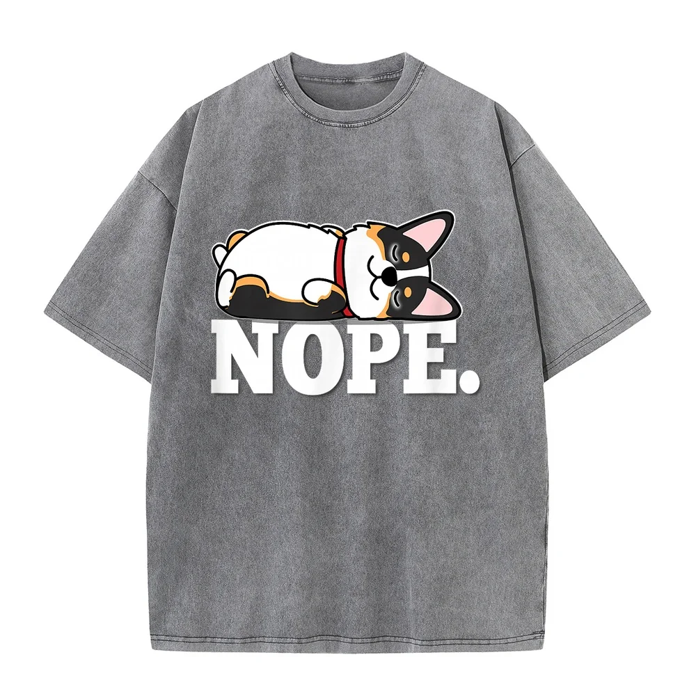 Mens Kawaii Nap Sleep Nope Black Tricolor Corgi Lover T-Shirt Shirts Men Clothing T-Shirts Funny 100 Cotton Quote Tee Short