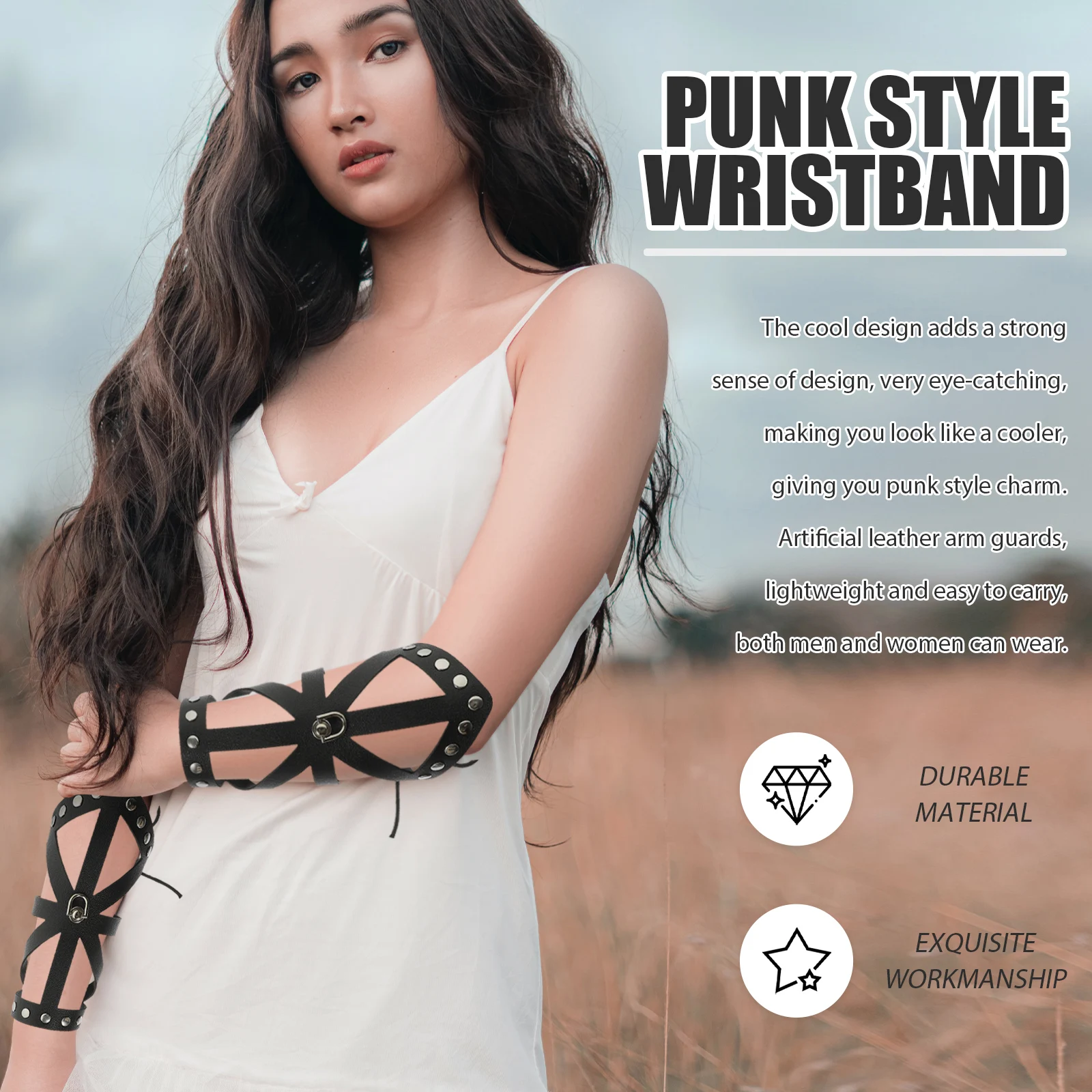 

2pcs Strap Arm Guard Adjustable Bracers Artificial Punk Accessories For Cosplay Costume Role Play Costume