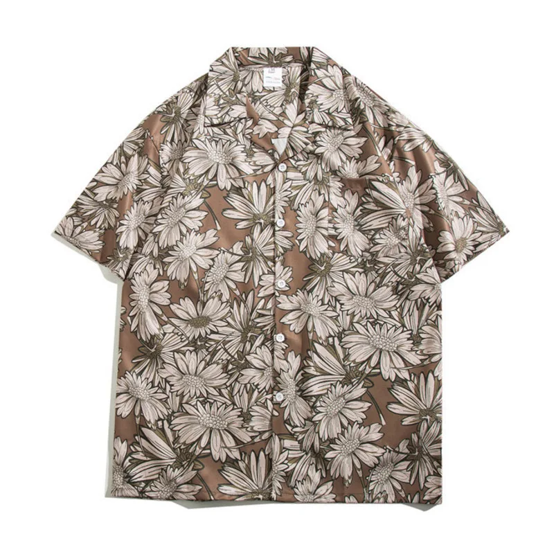 Hip Hop Mens Hawaiian Holiday Beach Shirts Streetwear Full Printed Revere Collar Short Sleeve Shirt Tops Y2K Clothes