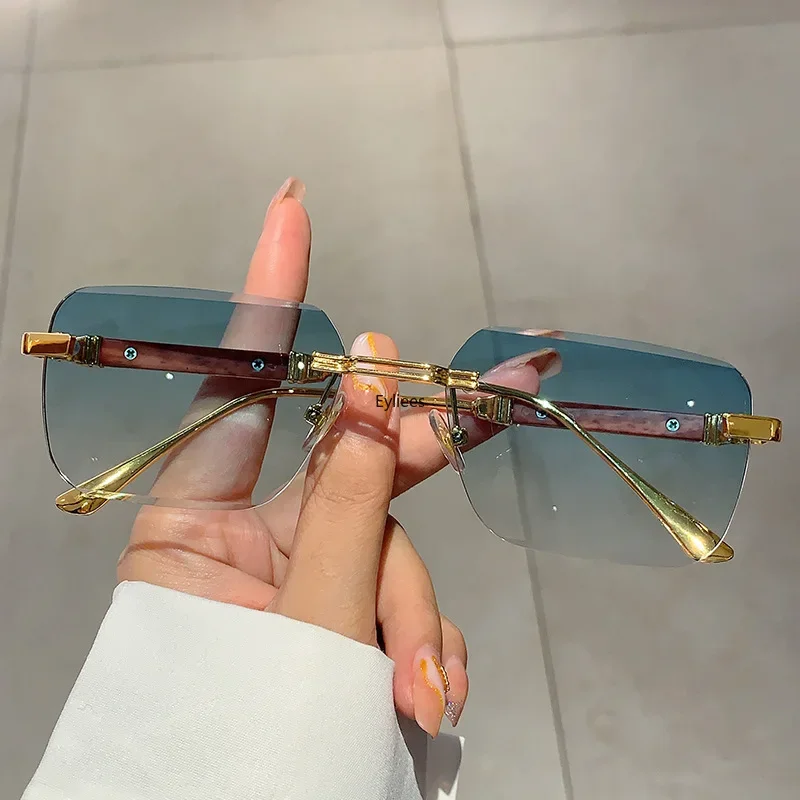 Прямоугольные солнцезащитные очки без оправы, мужские стильные винтажные градиентные линзы Ocean, очки 2024, новинка, модный брендовый дизайн, женские оттенки