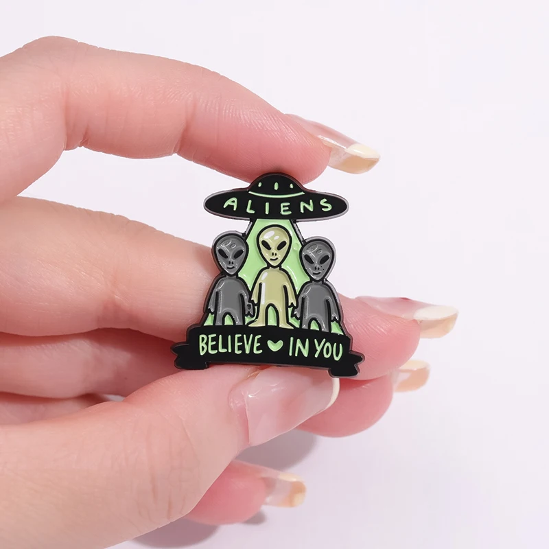 5PCS/Cryptid Friends Enamel Pins Custom Alien Dinosaur BELIEVE IN YOUBrooches Lapel Badges Animal Jewelry Gift for Kids Friends