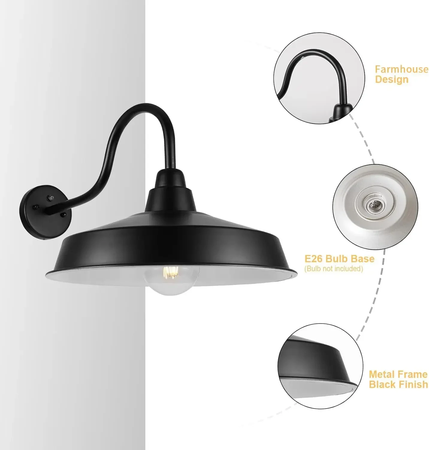 Dusk to Dawn Barn Lights Outdoor, 16 Inch Dome Large Farmhouse Exterior Light Fixture Wall Mount, Industrial Outdoor Wall Sconce