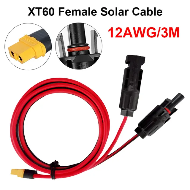Kabel ładowania słonecznego XT60 Adapter do męskiego złącza żeńskiego słonecznego Przedłużacz 12AWG 0,6/1,5/3M do akumulatora