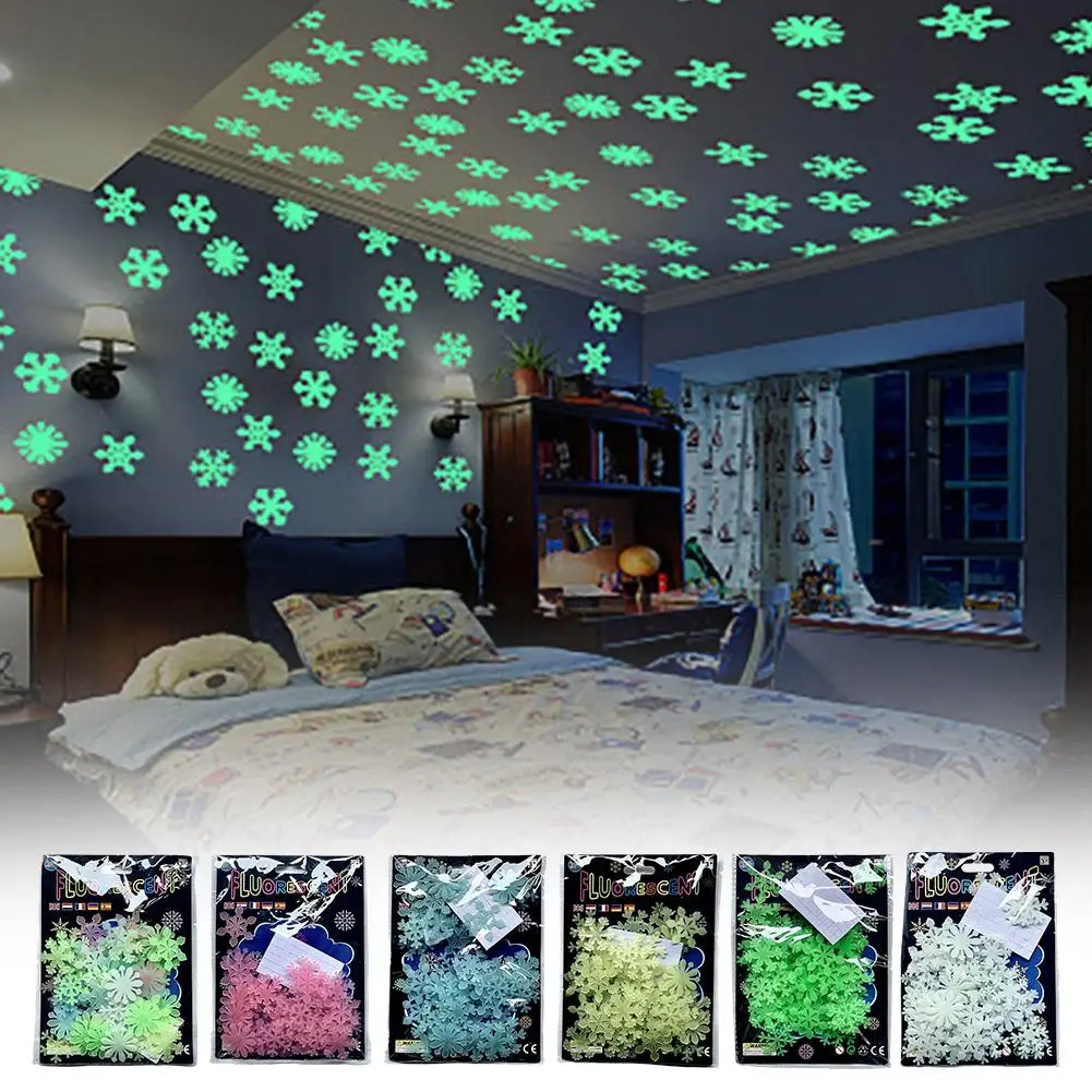 Christmas Luminous Snowflakes Window Stickers Glow In The Dark Snowflakes Clings Decal For Winter Xmas New Year Party Supplies