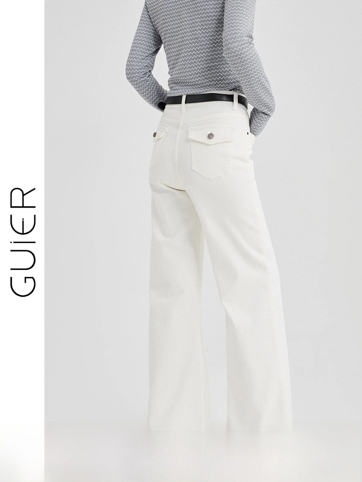 

Белые джинсы микро-клеш женские весенние повседневные с высокой талией облегающие Guier Brand Waed Proc однотонные весна 2026