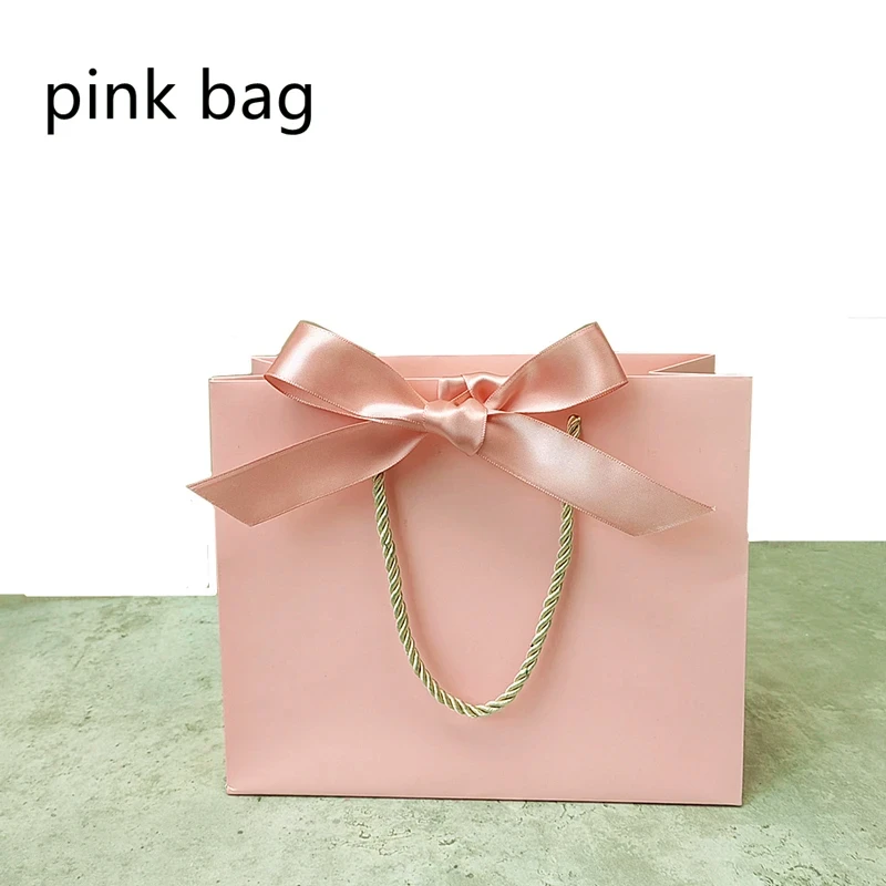 New High Quality Pretty Pink Gift Bag Gift Box Ornament Pajama Book Black Handle With Ribbon Paper Box Bag Kraft Packaging